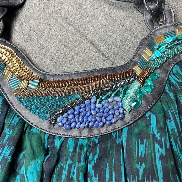 Chico’s Black And Teal Silk Chiffon Beaded Handbag - Picture 13 of 14